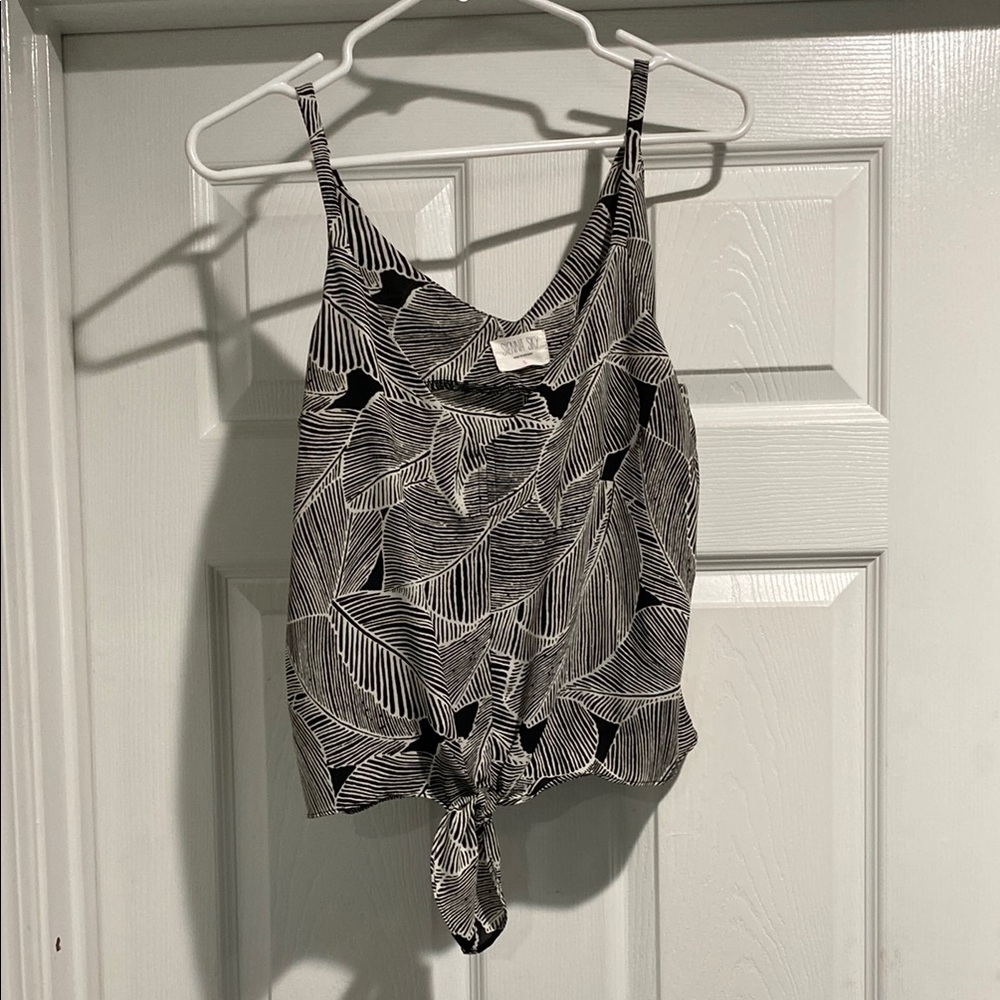 Sienna Sky Black and White Crop Tie Front Camisole